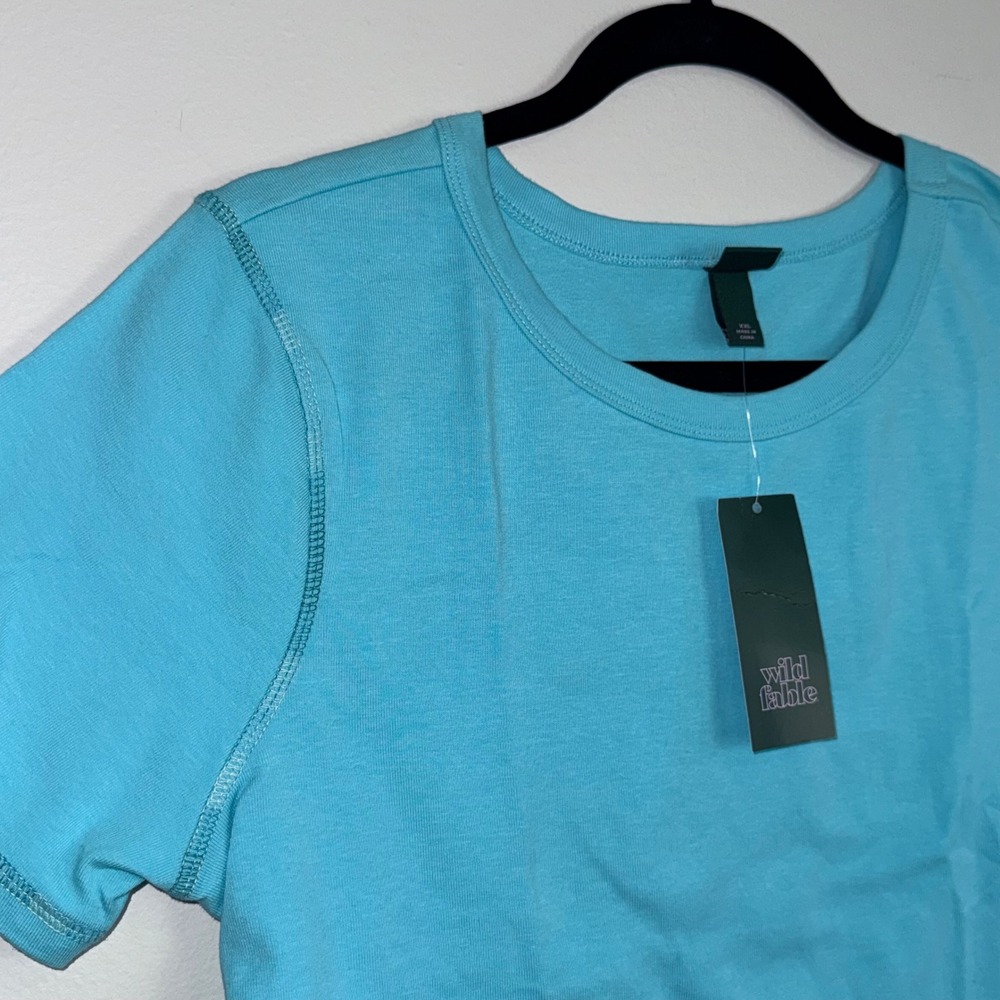 Wild Fable Womens XXL Bright Blue Cropped Baby Tee Short Sleeve Contrast Stitch - Picture 7 of 7